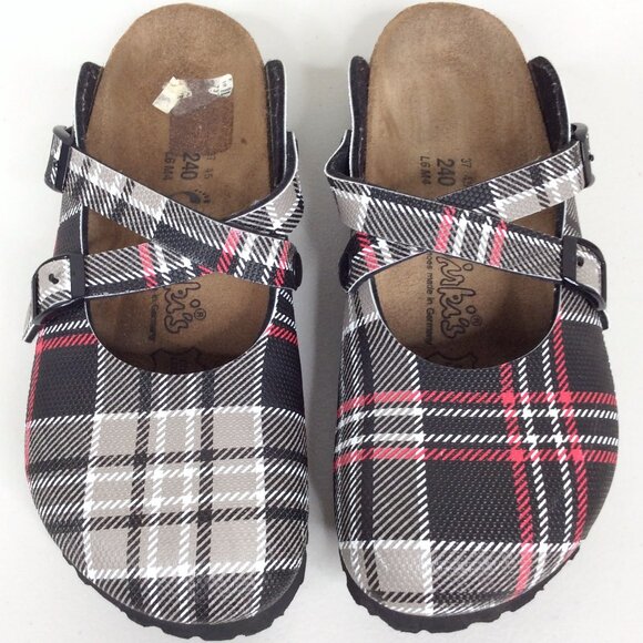 Birki's By Birkenstock Dorian Plaid Clogs Size 37 L6 M4 Red Black Slip On Mule - Picture 1 of 11
